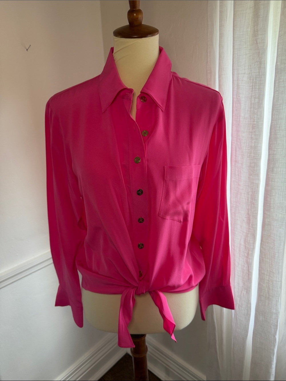 Trina Turk Fuchsia Tie-Front silk Button Shirt
